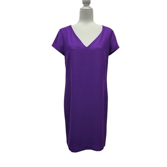 Lauren Ralph Lauren Purple Crepe Short Sleeve V Neck Shift Mini Dress, 6 - Picture 4 of 12